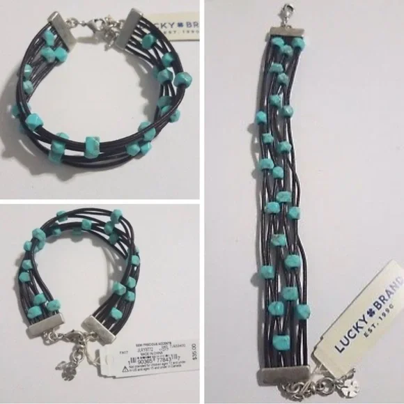 Lucky Brand Turquoise Bead Black Leather Bracelet - Picture 5 of 6
